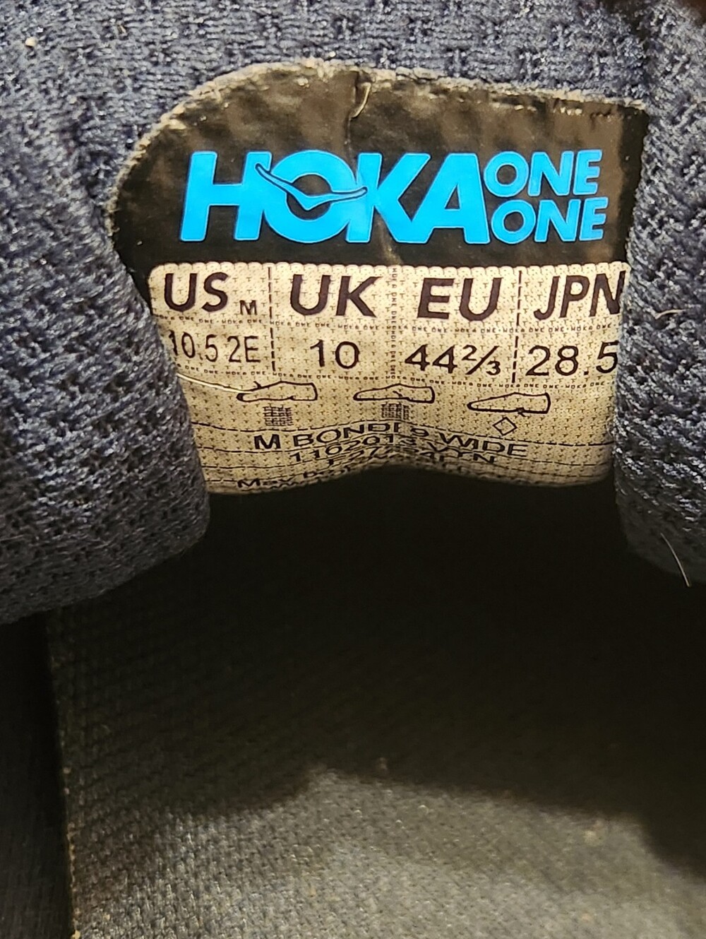 HOKA Bondi 9 Men's 10.5 Navy and White Running Shoes - Picture 7 of 7